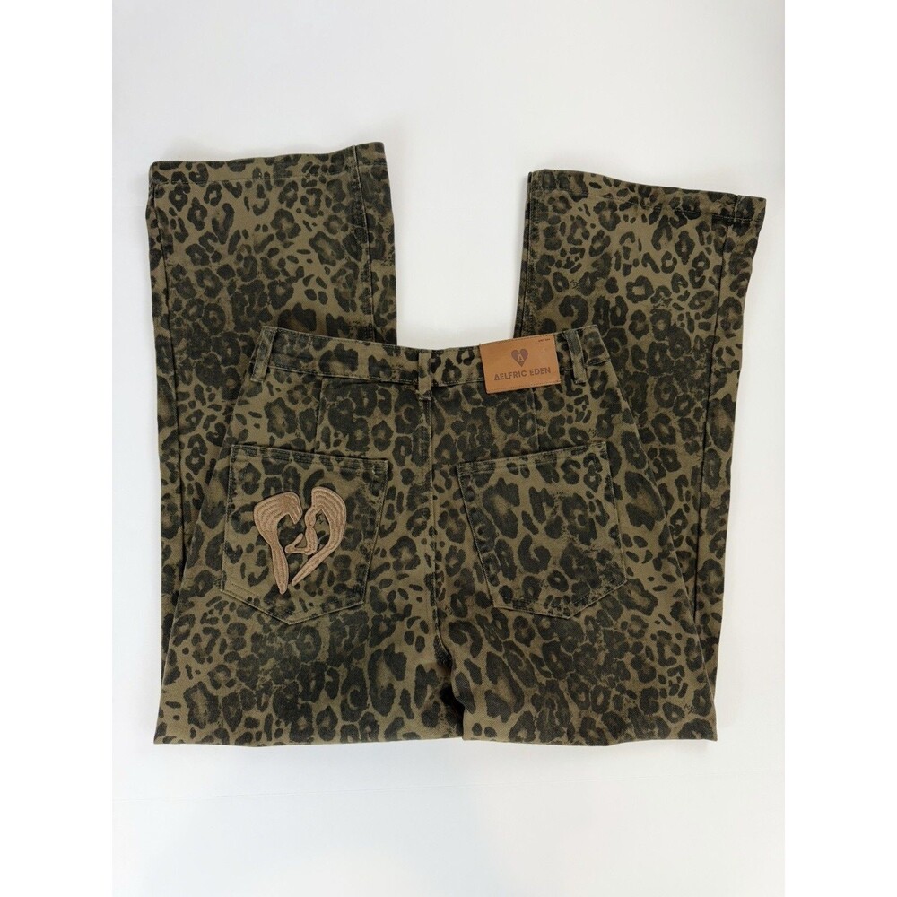 Delfric Eden Leopard Print Wide Leg Jeans Womens 29 High Rise Animal Print Stree - Picture 5 of 11